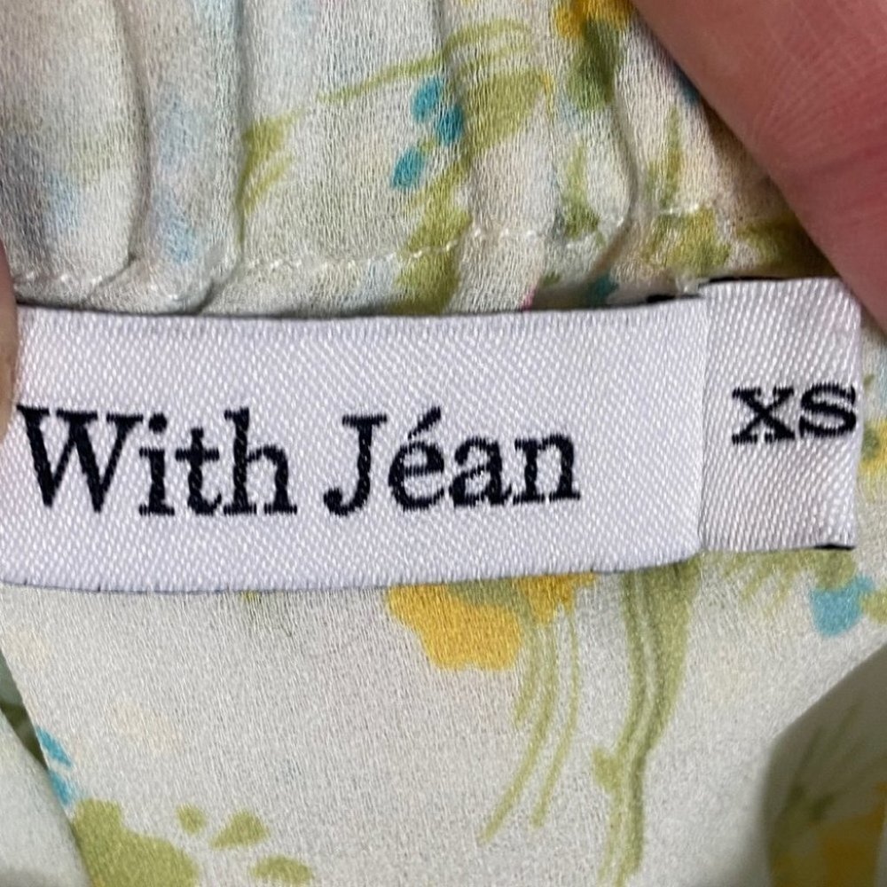 With Jean Floral Ruffle Crop Top Size XS Avena Blue White Yellow Cotton Boho - Picture 6 of 12